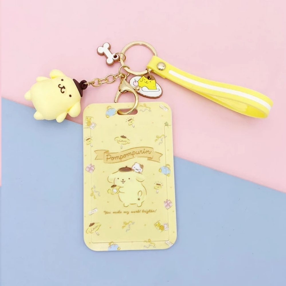 POMPOMPURIN Keychain With Card Holder Case